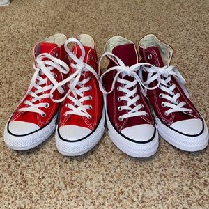 red and maroon high top converse barely worn